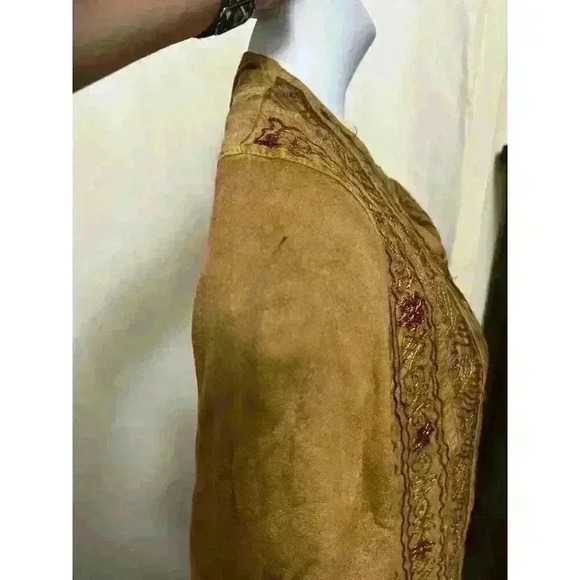 Womens India Pakistan Golden Long Shirt Embroidered 1/2 Sleeve Tie Back Mid 0067 - Picture 8 of 8